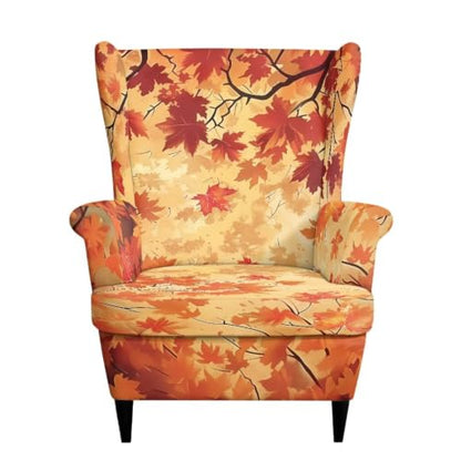 Maple Leaves Wingback Chair Cover 2 Piece Slipcover - Maple Leaves Variation