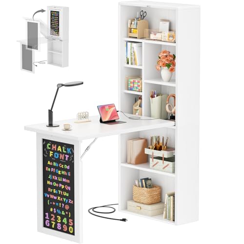 Armocity Small Folding Desk with Outlets - White, 40-Inch Murphy Craft Table