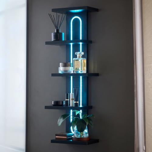 5 Tier Floating Shelf with RGB Light Black - Modern Wall Decor