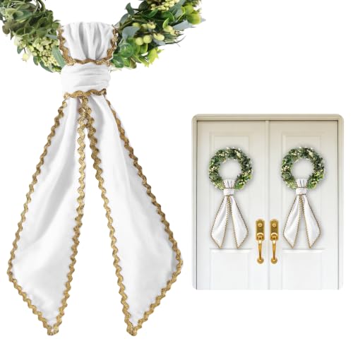 White Scalloped Velvet Wreath Sash for Front Door Decor - 2-Pack, 55 Inches