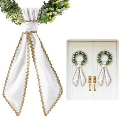 White Scalloped Velvet Wreath Sash for Front Door Decor - 2-Pack, 55 Inches