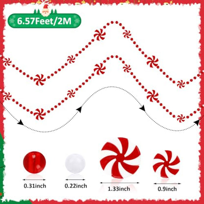 Christmas Candy Cane Garland 2 Pack - Red & White Peppermint Beads, 4 Meters
