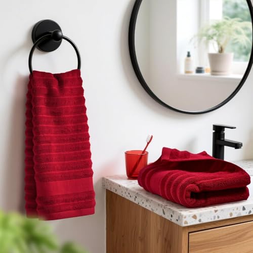 Jacquotha Red Ribbed Hand Towels Set of 2 for Bathroom & Spa