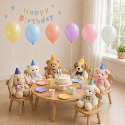 Mini Stuffed Animal Party Hats Set with Balloons & Bow Ties - 18 Pcs