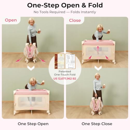 Pamo Babe 5-in-1 Portable Bedside Crib Playard with Mattress - Pink