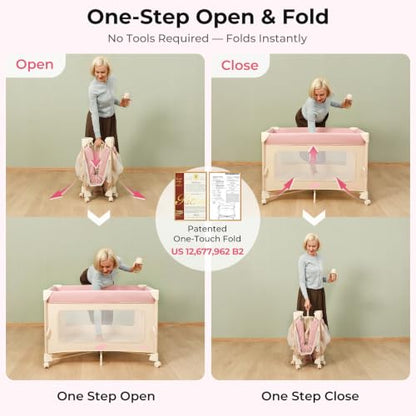 Pamo Babe 5-in-1 Portable Bedside Crib Playard with Mattress - Pink