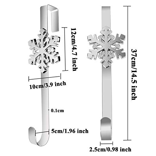 URATOT Christmas Silver Metal Wreath Hanger with Snowflake Icons - 14.5 Inches