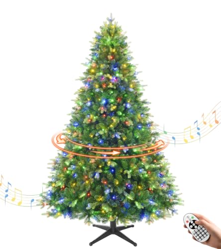 Pre-Lit 6ft Rotating Christmas Tree with 360° Base, 860 Tips, 8 Lighting Effects