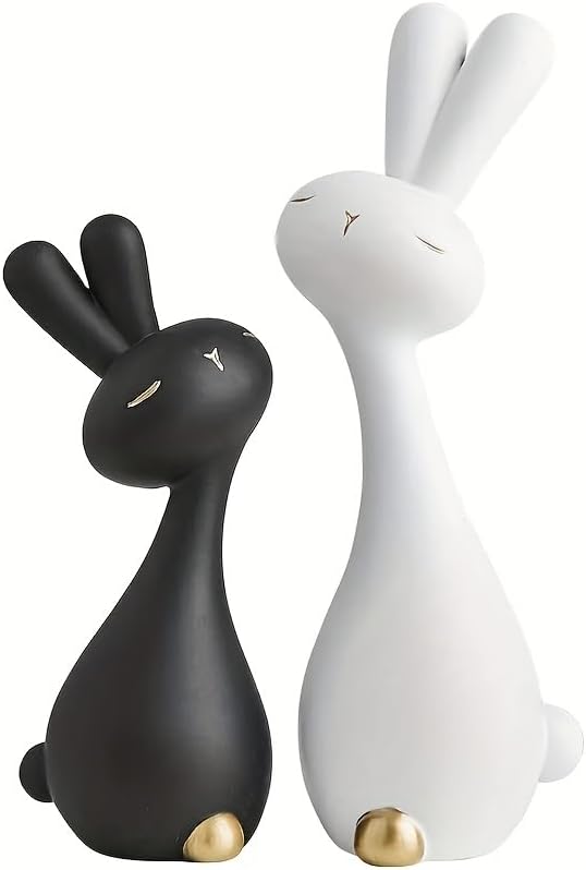 Skiennix Anime Style Resin Rabbit Statue Set - Black & White Bunny Figurines for Home Decor | Perfect Gift for Holidays