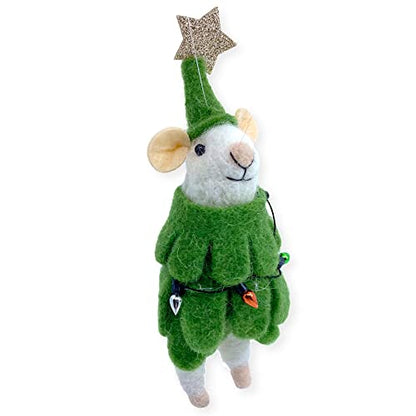 White Mouse Christmas Tree Ornament Wool Dressed Holiday Decor