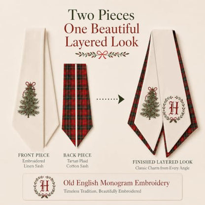 Personalized Christmas Wreath Sash Set - Monogram Embroidered Holiday Decor M