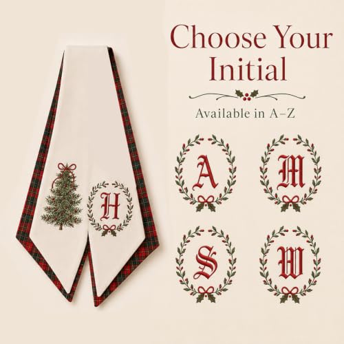 Personalized Christmas Wreath Sash Set - Monogram Embroidered Holiday Decor M