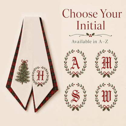 Personalized Christmas Wreath Sash Set - Monogram Embroidered Holiday Decor M