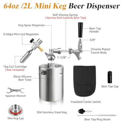 64oz Mini Keg with CO2 Regulator Portable Draft Beer System