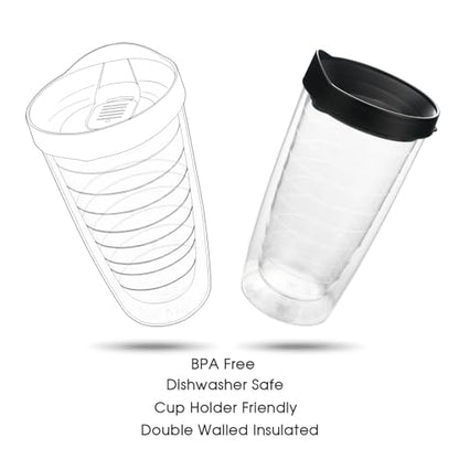 EASYXQ 2Pack Mahjong Game Double Wall Insulated Tumbler Travel Cup, 16oz Reusable Plastic Mug with Lid Keeps Drinks Cold & Hot, BPA Free, Perfect for Parties, Birthday, Clear