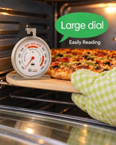 4-Zone Oven Dial Thermometer 3-Inch Large Dial, 100-600°F, Hook & Stand