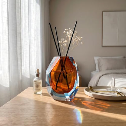 Decorative Glass Reed Diffuser Bottle - Orange Geometric Art Style