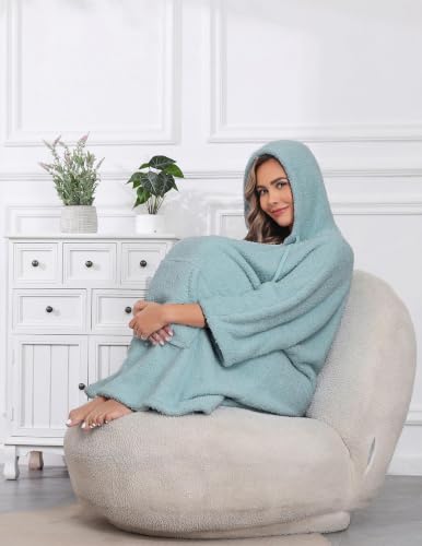 Viakeo Women's Oversized Wearable Blanket Hoodie with Christmas Socks - Blue Grey