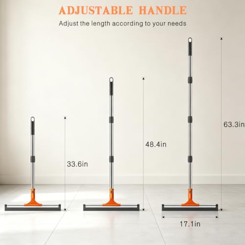 Heavy Duty Floor Squeegee for Tile and Concrete Floors - Adjustable Handle
