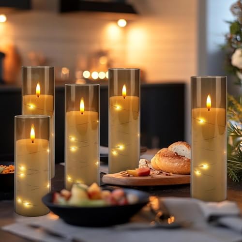 Grey Flickering Flameless Candles Set of 12 with Remote - Realistic Moving Wick