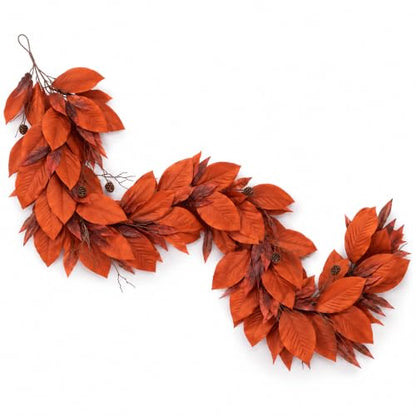 9 Ft Fall Garland for Mantel and Decor - Artificial Autumn Leaves