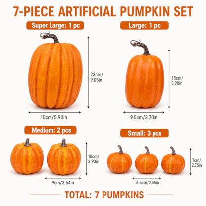 7-Piece Artificial Pumpkins Set for Fall Harvest Decor - Rustic Autumn Decorations
