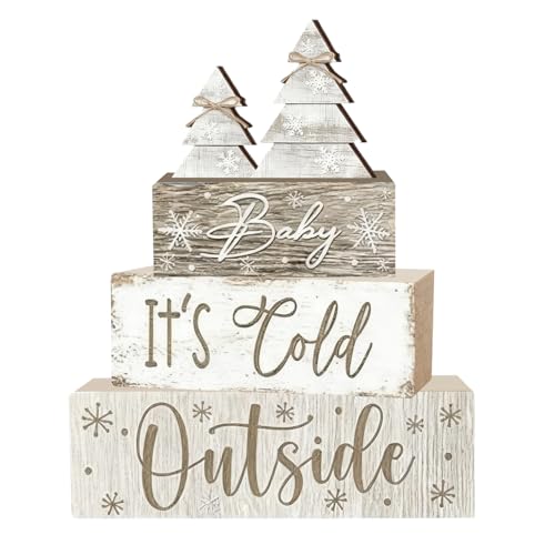 White Wooden Christmas Tree Tiered Tray Decor - Rustic Farmhouse Holiday Centerpiece