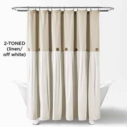 Lush Decor Linen Button Shower Curtain, 72" W x 72" L, Linen - Neural Shower Curtain Fabric - Bathroom Curtain - Farmhouse Bathroom Decor