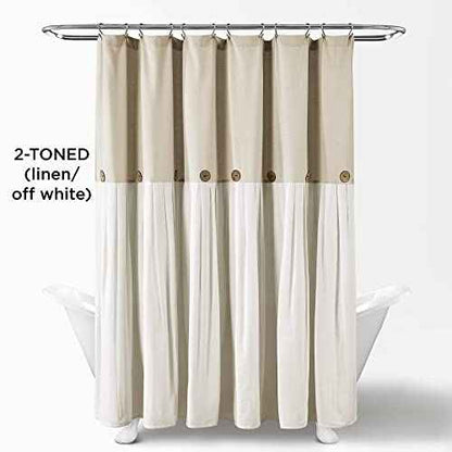 Lush Decor Linen Button Shower Curtain, 72" W x 72" L, Linen - Neural Shower Curtain Fabric - Bathroom Curtain - Farmhouse Bathroom Decor