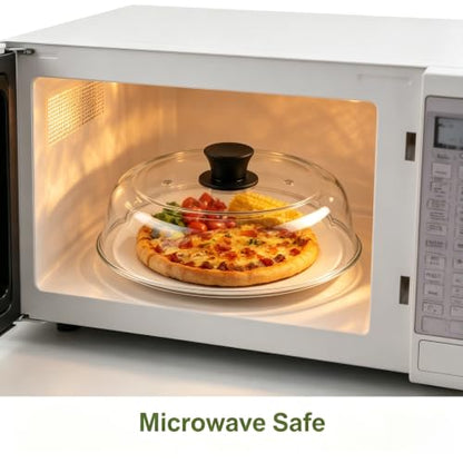 10-Inch Glass Microwave Splatter Cover with Silicone Handle - Dishwasher Safe