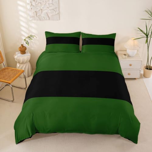 Green Black Duvet Cover Queen Size Bedding Set Stripes Geometric No Comforter Zipper Closure