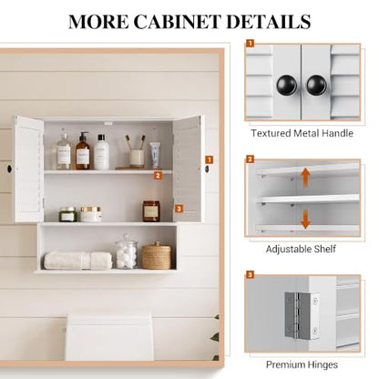 Wall Mounted Bathroom Cabinet with Louvered Doors - 23.6x8.27x24.8 Inches, White Rustic Style with Adjustable Shelf - Variation of 8.27"D x 23.62"W x 24.8"H
