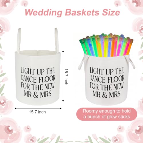 GlowStick Wedding Baskets - Pack of 2 White Felt Storage Bins with Fun Slogan