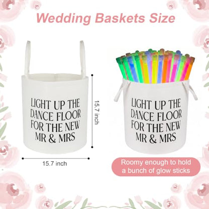 GlowStick Wedding Baskets - Pack of 2 White Felt Storage Bins with Fun Slogan