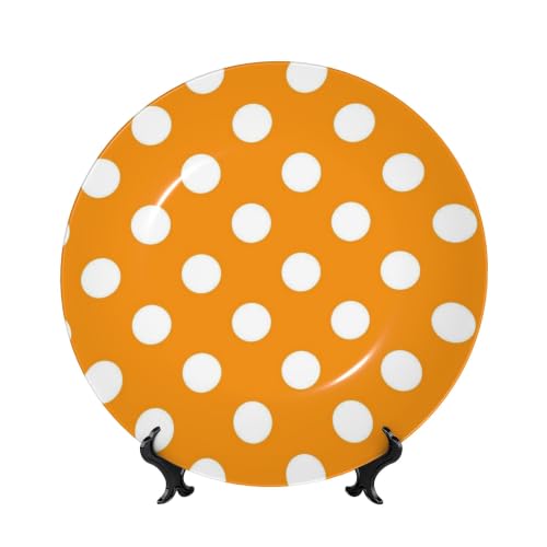 7in Orange and White Polka Dot Ceramic Decorative Plate with Stand & Hook - Home Decor