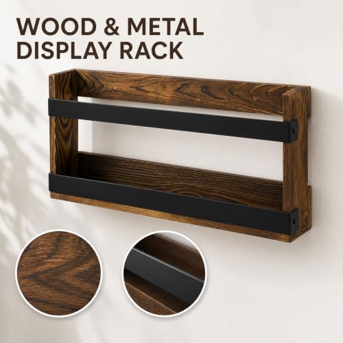 Burnt Wooden Wall Mount Magazine Rack - Industrial Storage for Home Office