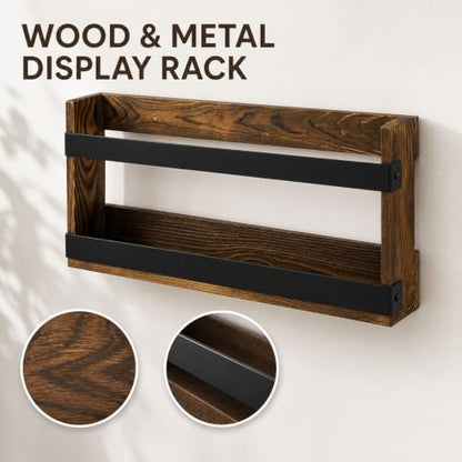 Burnt Wooden Wall Mount Magazine Rack - Industrial Storage for Home Office