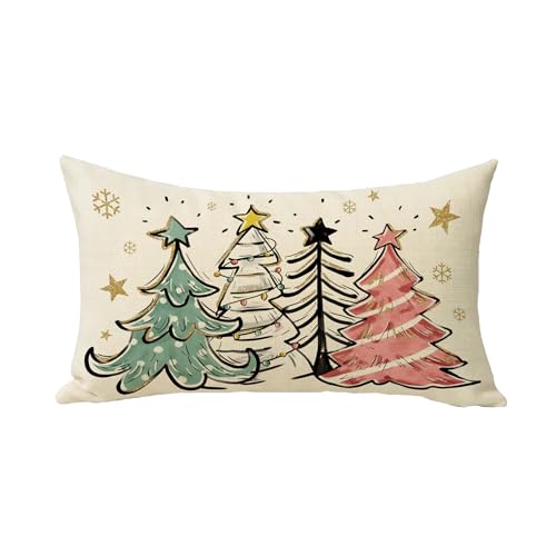 Christmas Tree Lumbar Decorative Throw Pillow Cover 12 x 20 Inches - Pack of 1