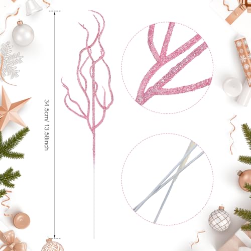 Pink Glitter Christmas Tree Picks Set - 30 Pieces, 13.7 x 2.7 Inches