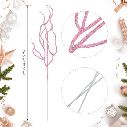 Pink Glitter Christmas Tree Picks Set - 30 Pieces, 13.7 x 2.7 Inches