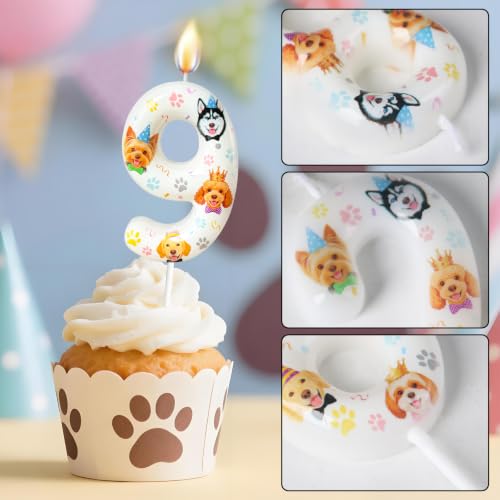 Party Dog Number Candle - Pet Themed Birthday Cake Topper - 9 Variation