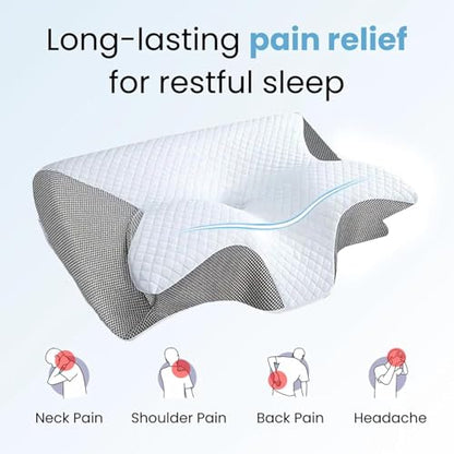 Ergonomic Cervical Pillow with Breathable Cover - Memory Foam Side Sleeper Support - Black