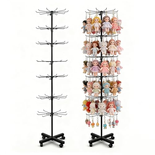 Black 7-Tier Rotating Metal Display Stand Rack with Adjustable Shelves