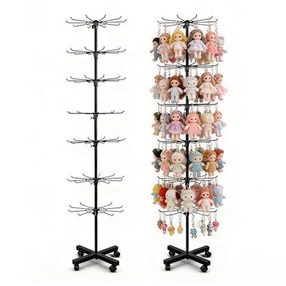 Black 7-Tier Rotating Metal Display Stand Rack with Adjustable Shelves