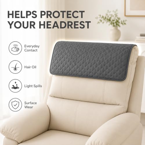 Coffee Headrest Cover for Recliners - Washable Quilted Furniture Protector