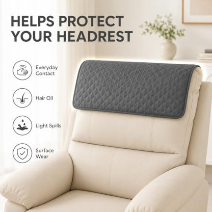 Coffee Headrest Cover for Recliners - Washable Quilted Furniture Protector