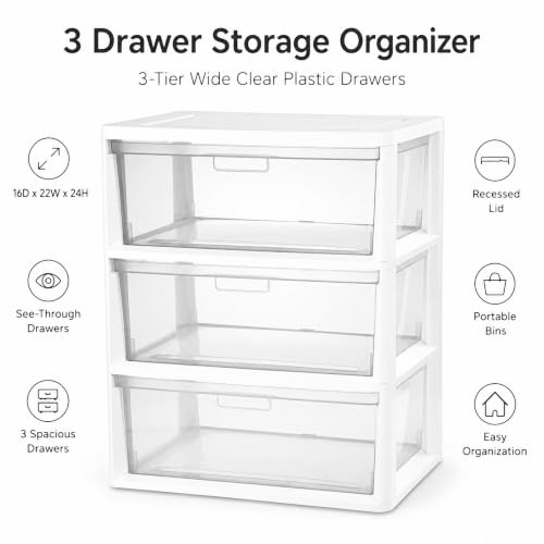 White 3 Drawer Plastic Storage Tower Wide Closet Organizer - Kids Safe
