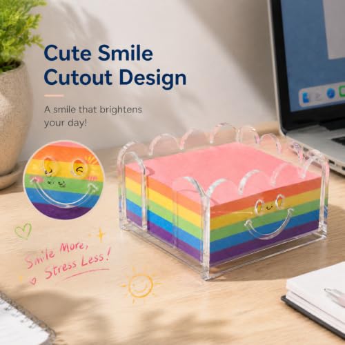 White Scalloped Acrylic Sticky Note Holder with Smile Face Cutout - 3x3 Inch Desk Organizer