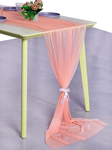 14ft Peach Chiffon Table Runner Set of 12 - Wedding & Event Decor