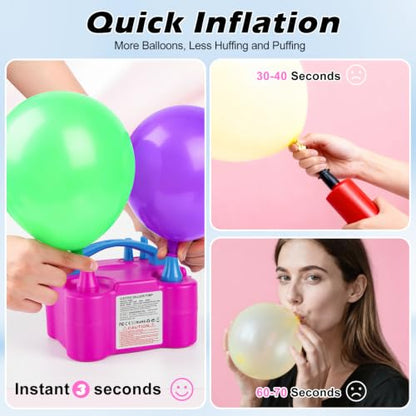 Pink Electric Balloon Pump with Dual Nozzle & Tying Tools - Portable Party Decor